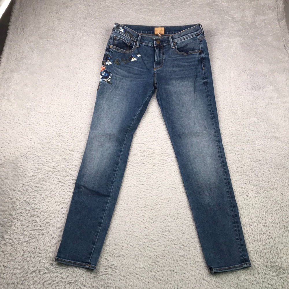 Driftwood Marilyn Jeans Womens 28 (29x28) Floral Embroidery Dark Wash MR Skinny